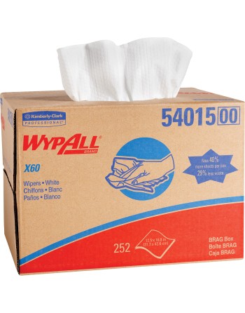 KIMBERLY-CLARK 54015 X60 Wipers, All-Purpose, 17" L x 11" W Colour: White Sheets/Box: 252 - [DefendUse.com] - 54015 - WYPALL® Wi